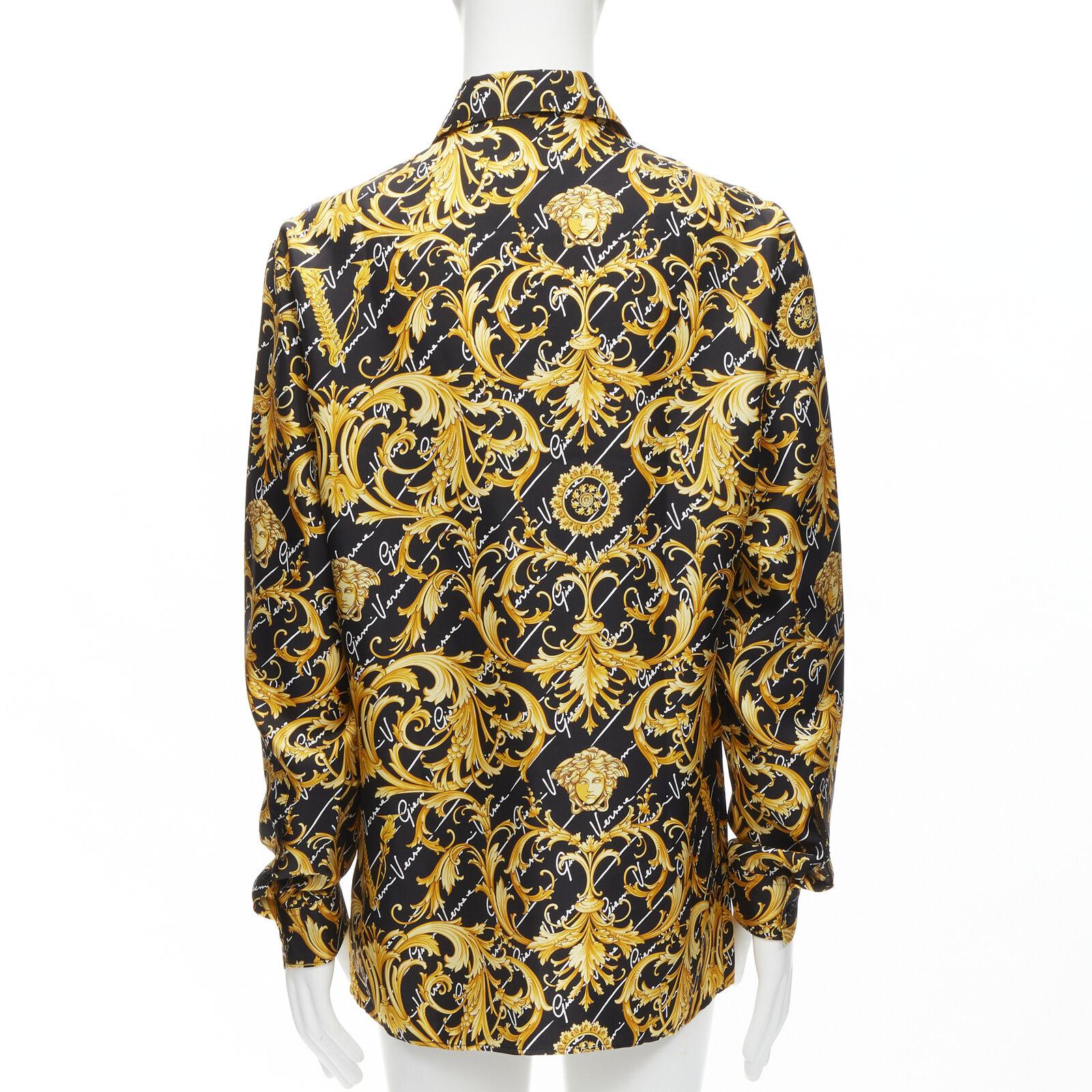 new VERSACE silk La Medusa Barocco Gianni Signature black gold shirt EU42 XL 1