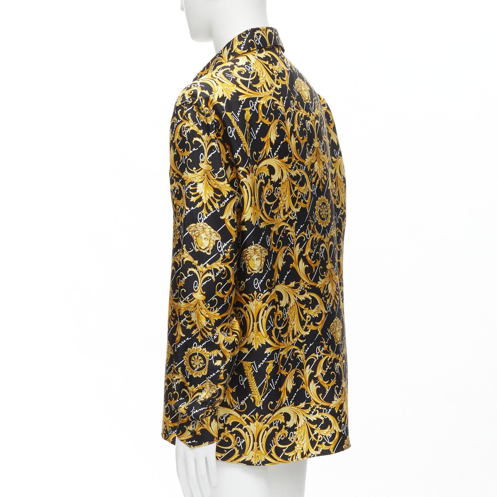 new VERSACE silk La Medusa Barocco Gianni Signature black gold shirt EU42 XL 2