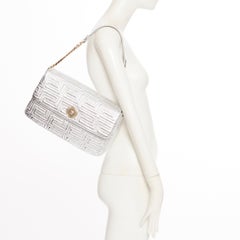 new VERSACE silver lamb leather Greca stitched Medusa flap large shoulder bag