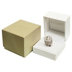 New VERSACE SILVER TONE BRUSHED METAL MEDUSA RING size US 10