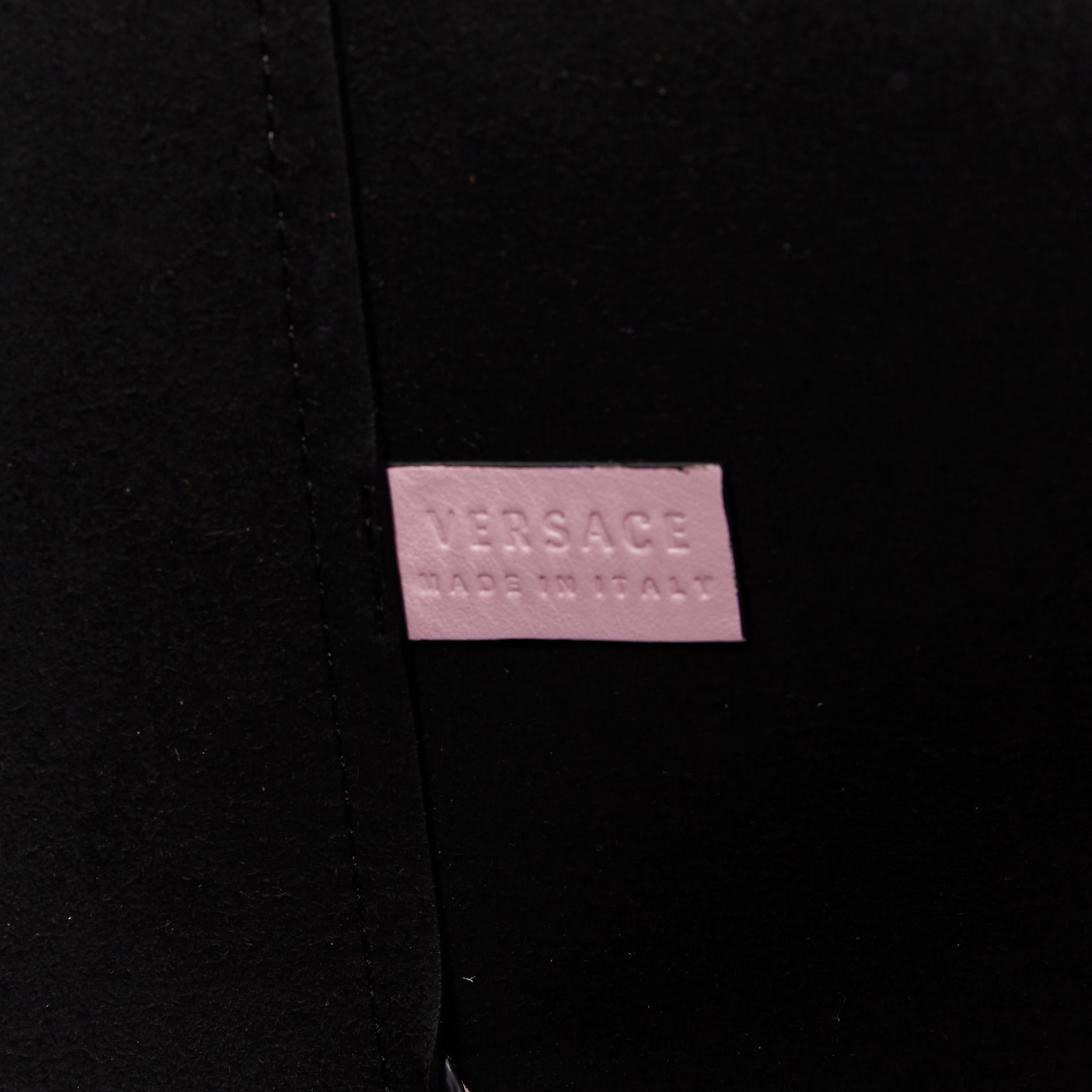 new VERSACE smooth calf leather light pink 90's logomania monogram printed tote 2