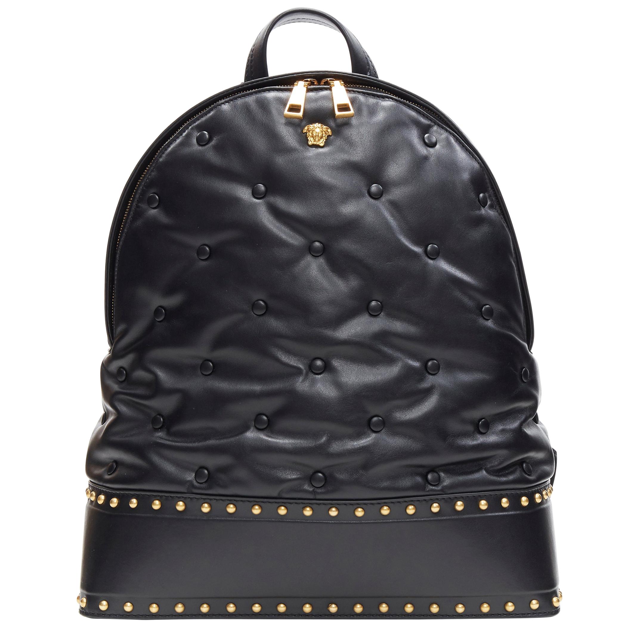 new VERSACE soft calkskin leather gold studded Medusa top zip pillow backpack