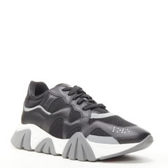 new VERSACE Squalo black leather mesh chunky sneakers D41 EU45.5 US12.5