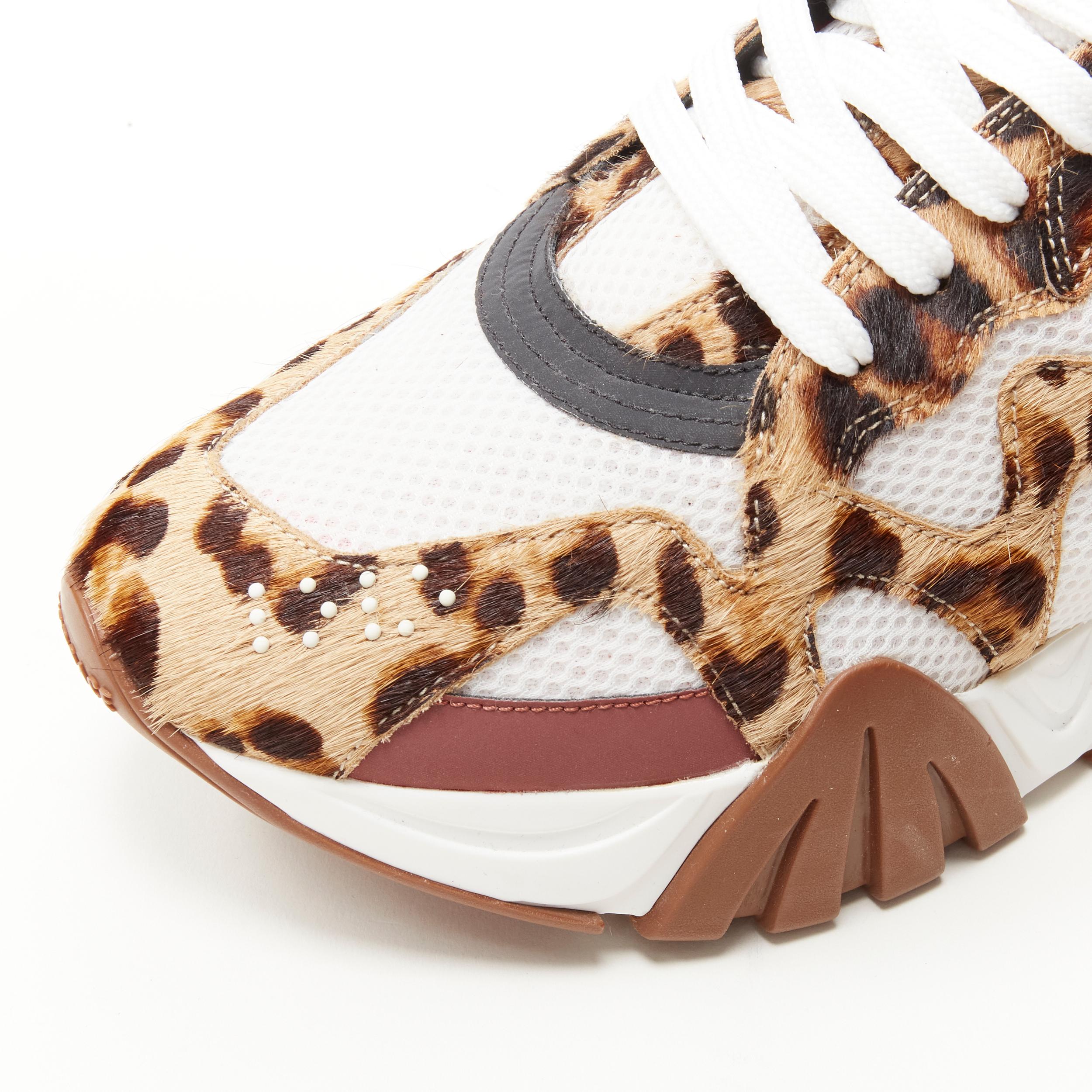 Men's new VERSACE Squalo brown leopard calfskin white mesh chunky sneakers EU41 US8 For Sale