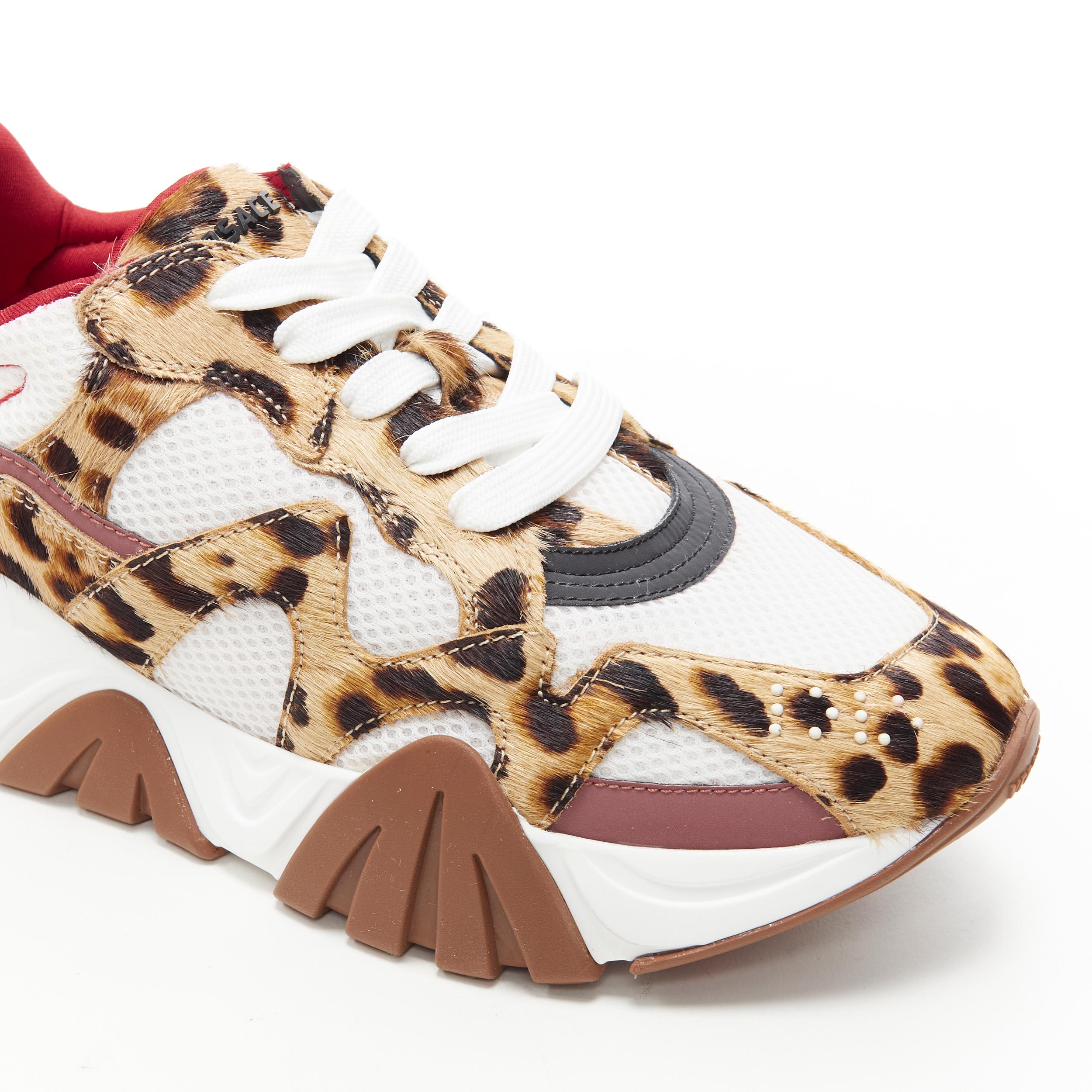 Men's new VERSACE Squalo leopard calf hair low top sneakers