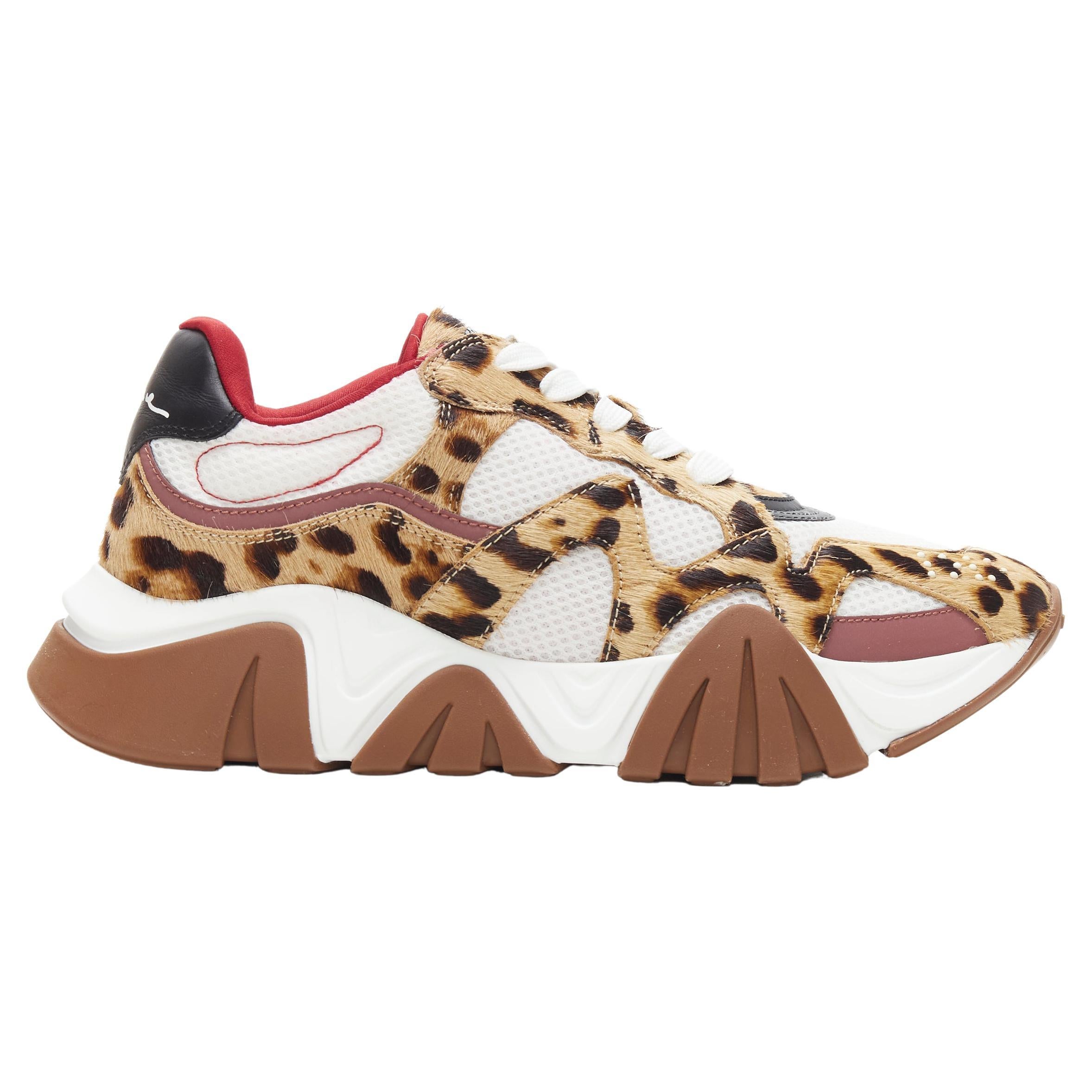 new VERSACE Squalo leopard calf hair low top sneakers For Sale at 1stDibs