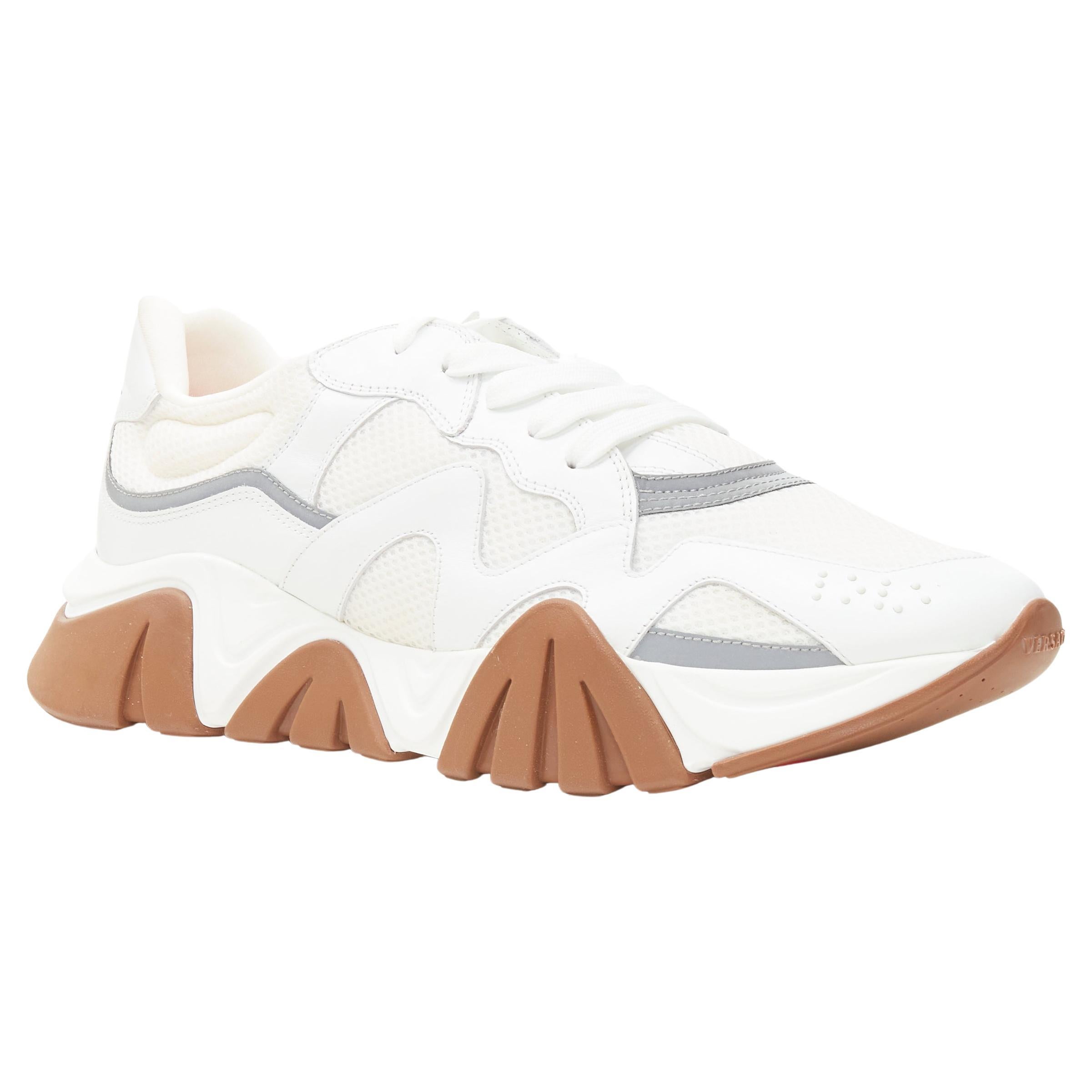 new VERSACE Squalo white gum leather mesh chunky sneakers EU45 US12 For Sale  at 1stDibs