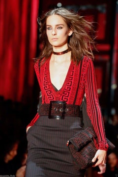 NEW VERSACE SQUARE BUCKLE BLACK EMBROIDERED GREEK SUEDE BELT for WOMEN 65/26