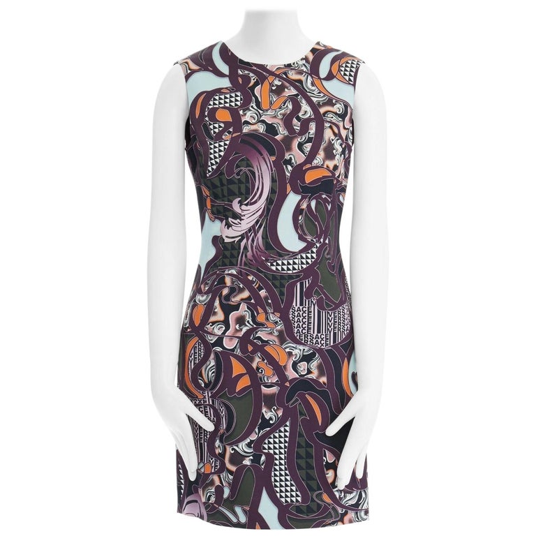 new VERSACE SS17 purple baroque logomania graphic print Medusa zip dress IT40 S For Sale
