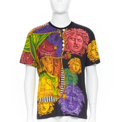 new VERSACE SS18 black cotton Medusa draped curtain golden rope print t-shirt L