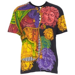 neu VERSACE SS18 schwarz Baumwolle Medusa drapiert Vorhang goldenen Seil drucken T-Shirt L