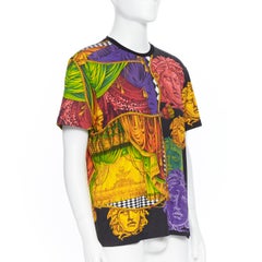 new VERSACE SS18 black cotton Medusa draped curtain golden rope print t-shirt M