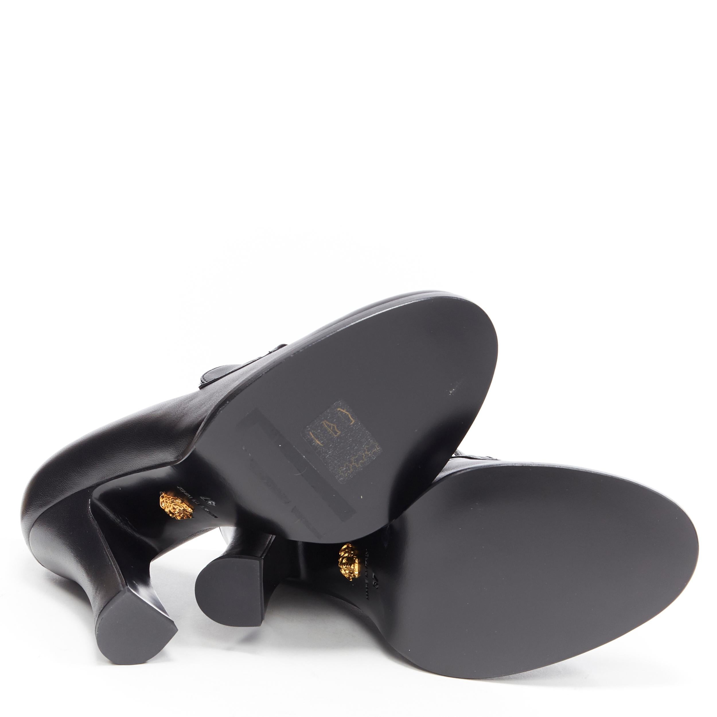 Women's new VERSACE SS18 black leather Medusa chain charm chunky high heel loafer EU36