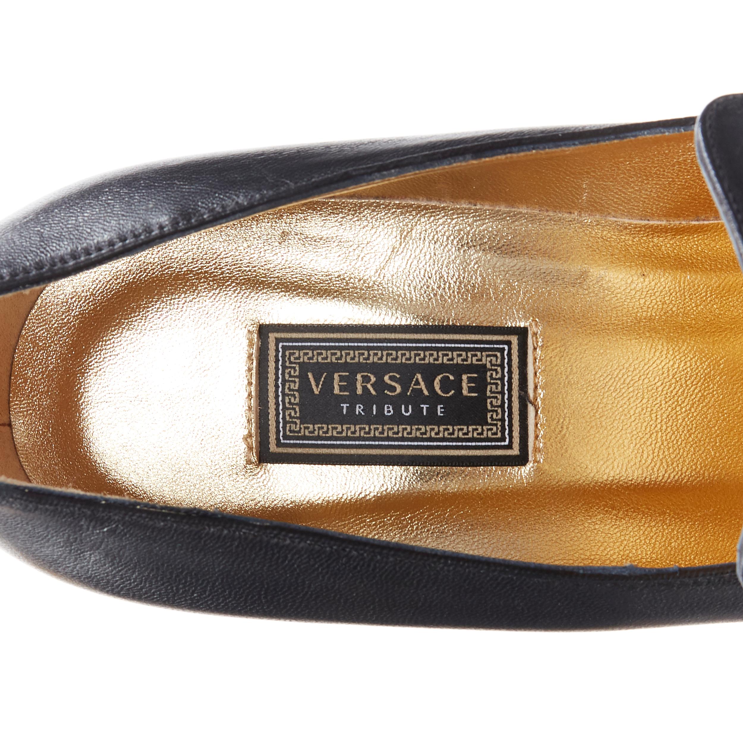 new VERSACE SS18 black leather Medusa chain charm chunky high heel loafer EU37 2