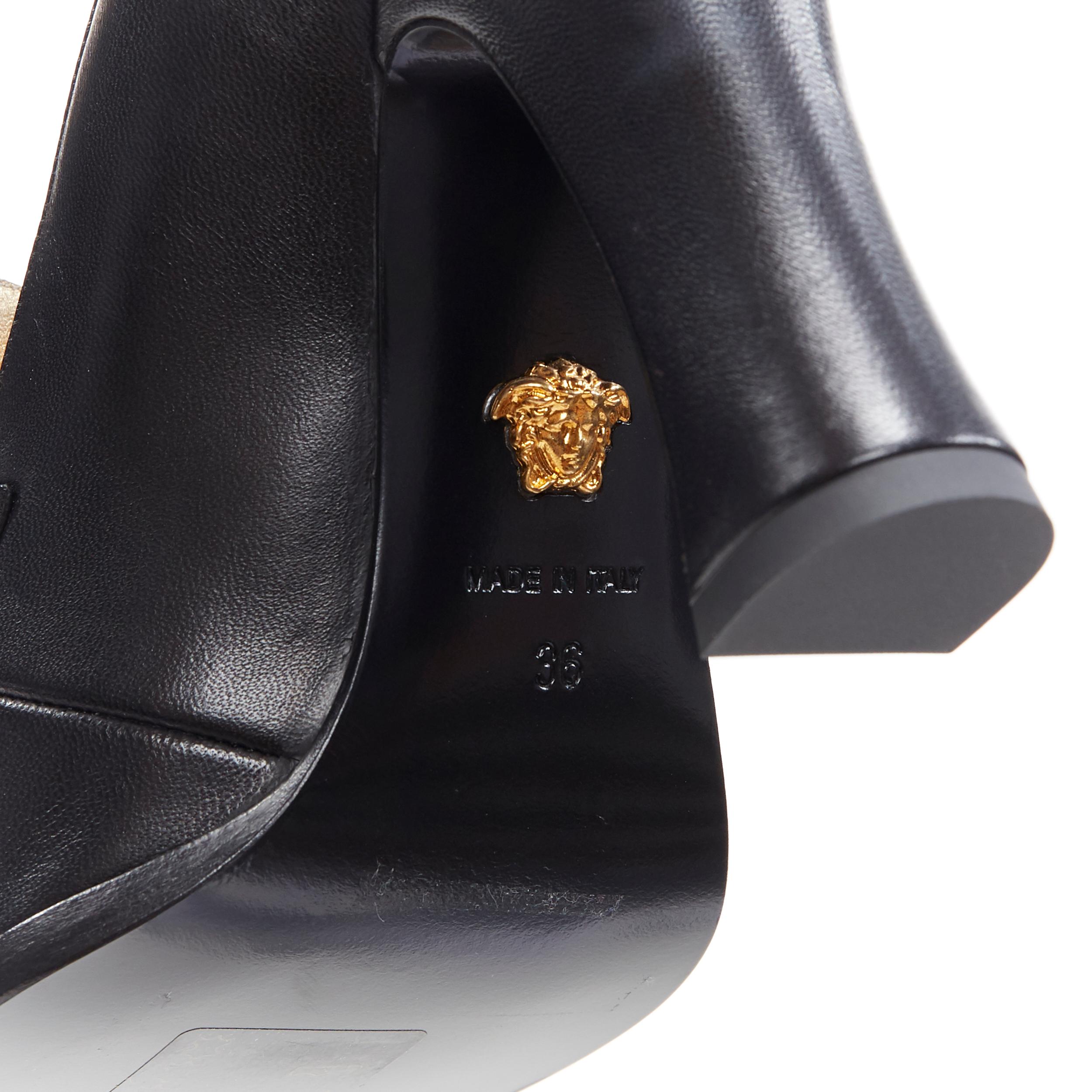 new VERSACE SS18 black leather Medusa chain charm chunky high heel loafer EU37 3