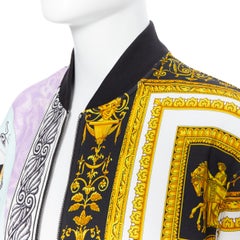 new VERSACE SS18 mixed gold baroque pastel face print zip up bomber jacket XXL