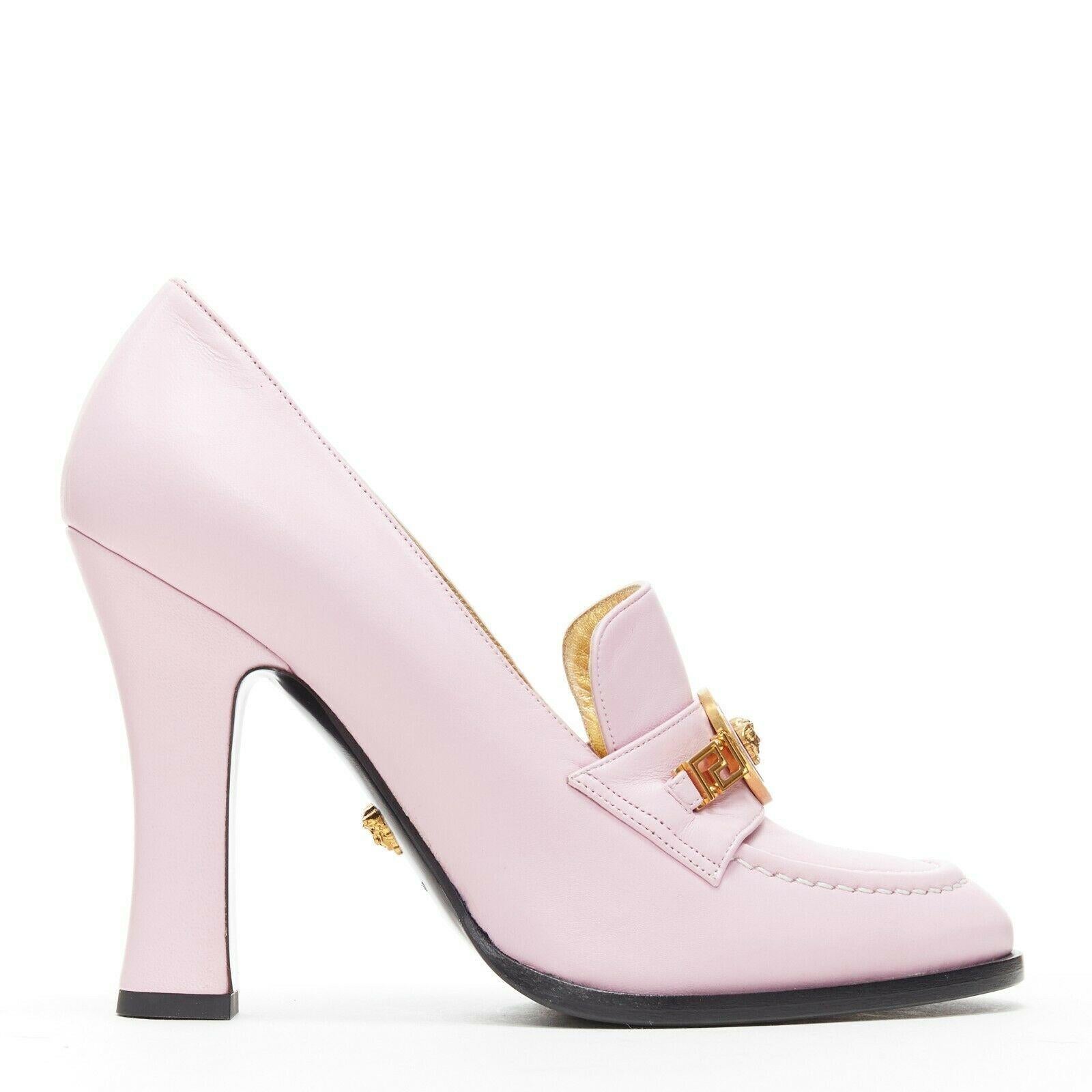 pink heeled loafers