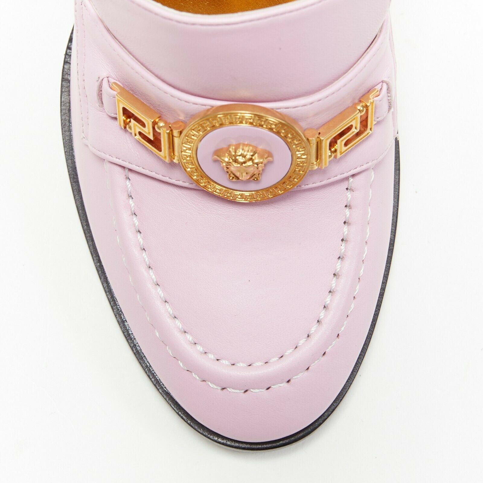 new VERSACE SS18 pink leather Medusa greca chain chunky loafer heel EU38 2