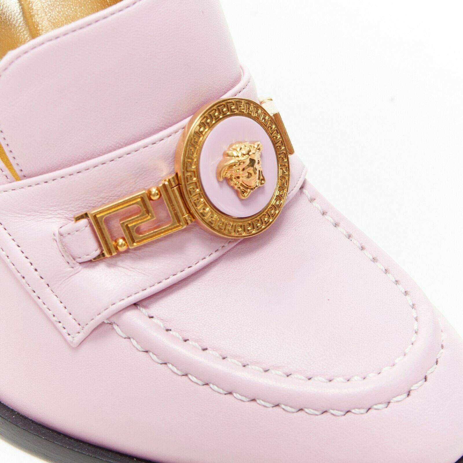 new VERSACE SS18 pink leather Medusa greca chain chunky loafer heel EU38 3