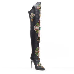 new VERSACE SS18 Runway Byzantine Cross strass jewel embellished knee boot EU38