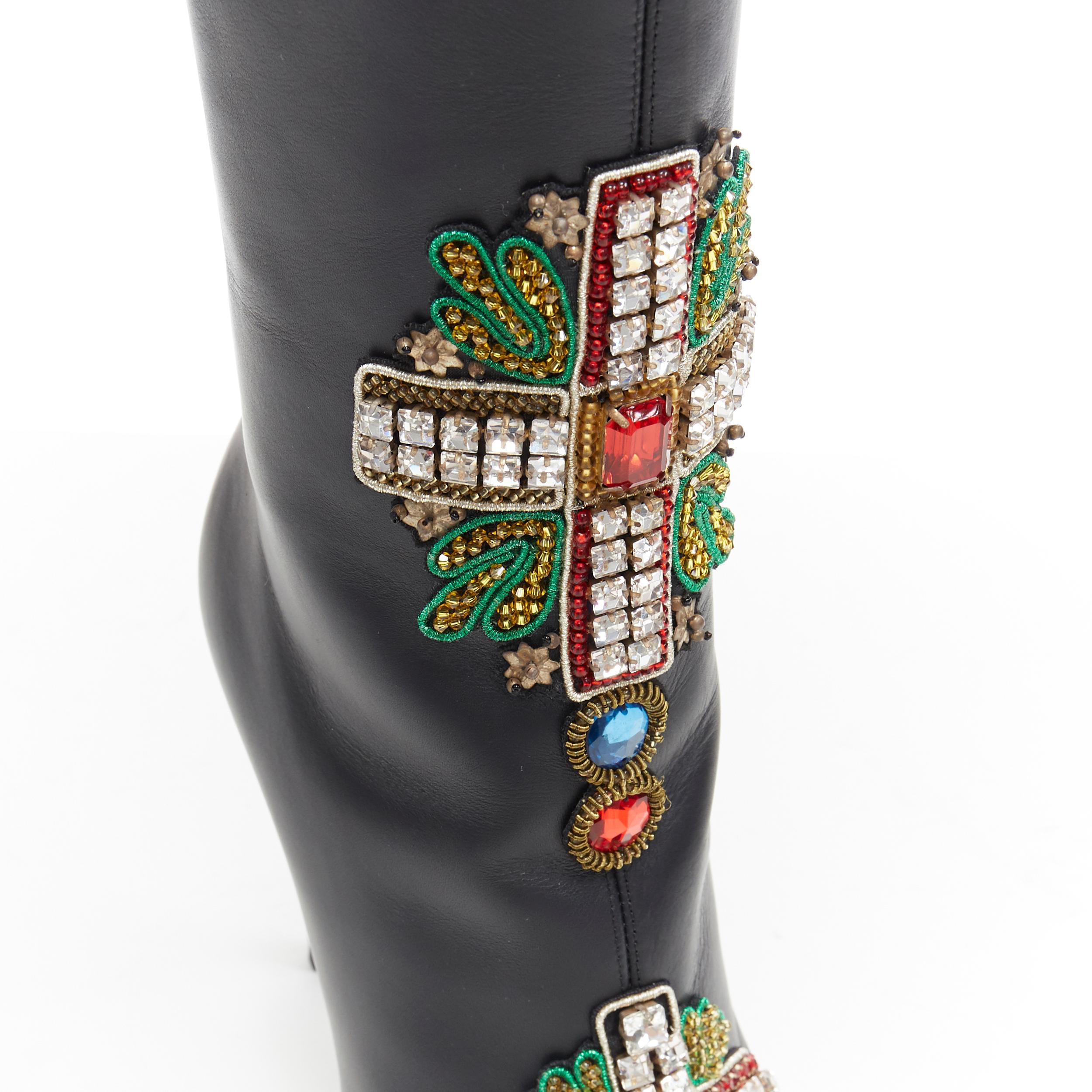 Women's new VERSACE SS18 Runway Byzantine Cross strass jewel embellished knee boot EU38
