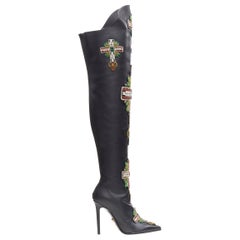 nouveau VERSACE SS18 Runway Byzantine Cross strass jewel embellish knee boot EU38