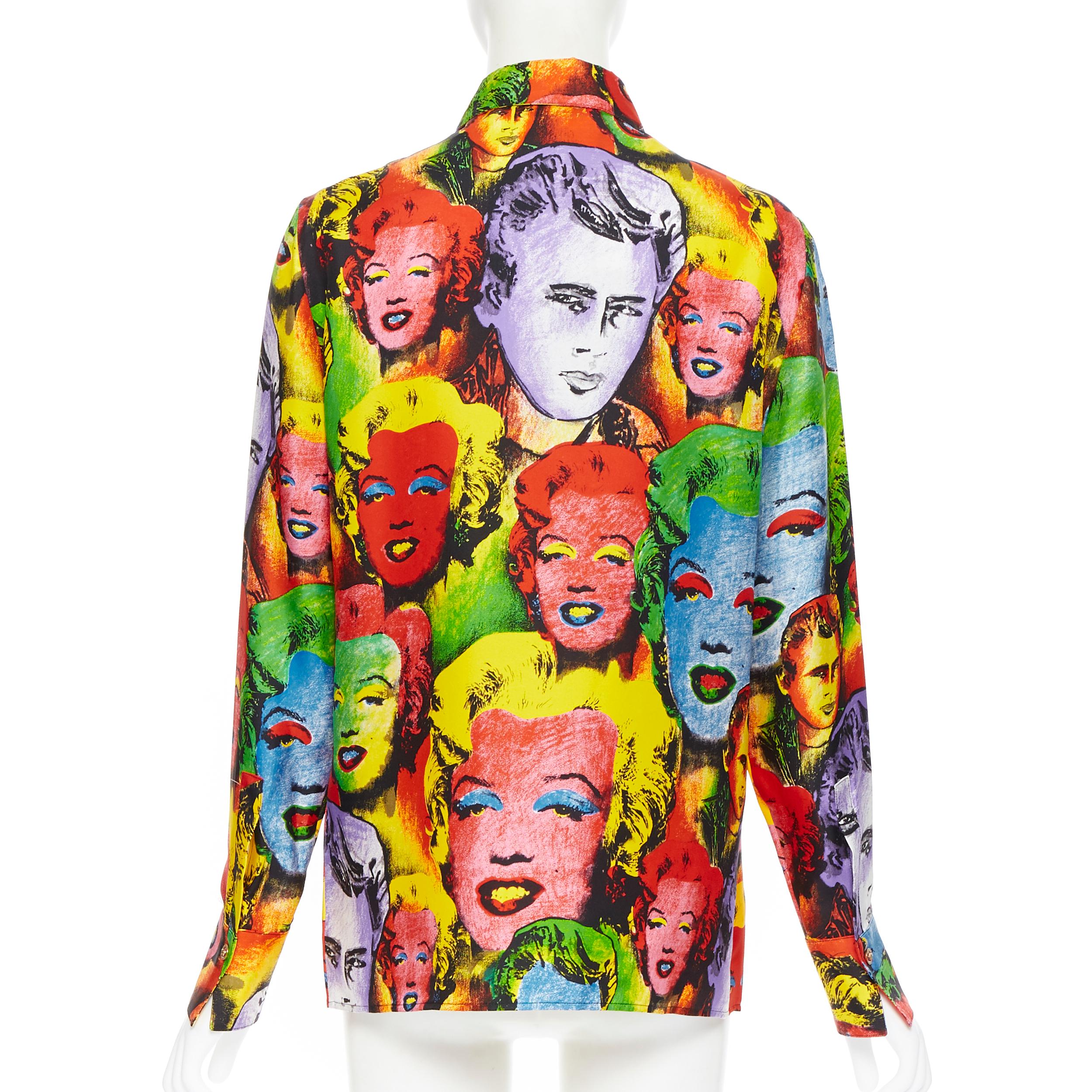 Women's new VERSACE SS18 Runway Tribute Pop Marilyn Monroe James Dean silk shirt IT42 M