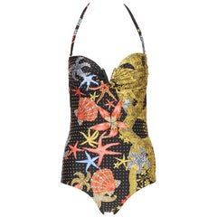 new VERSACE SS18 Tresor de la Mer gold studded padded one piece swimsuit Sz.4 M