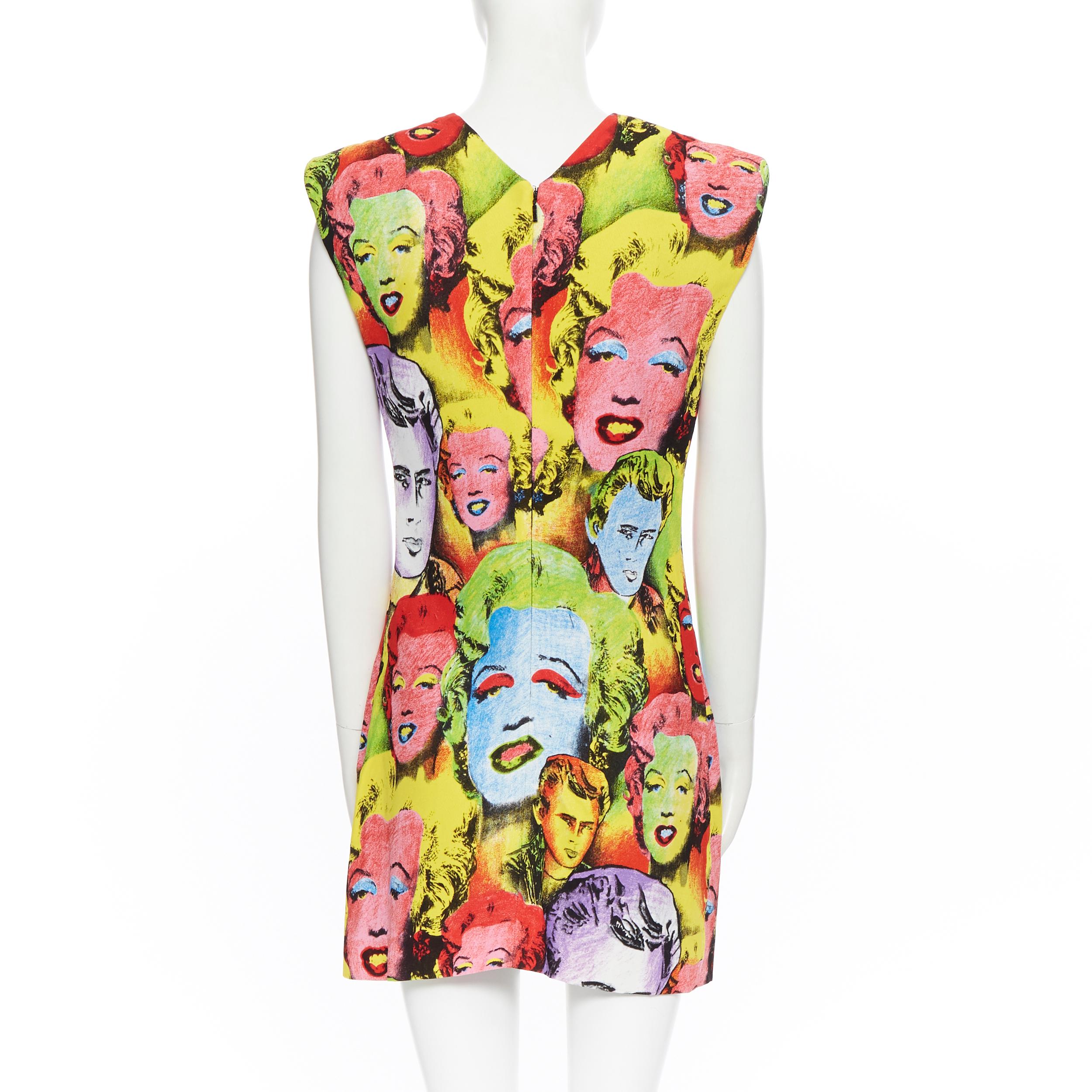 Beige new VERSACE SS18 Tribute Pop Art Icon Marilyn Monroe James Dean mini dress IT42