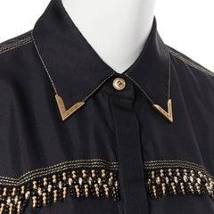 new VERSACE SS18 Tribute Runway black silk gold fringe western collar shirt IT40