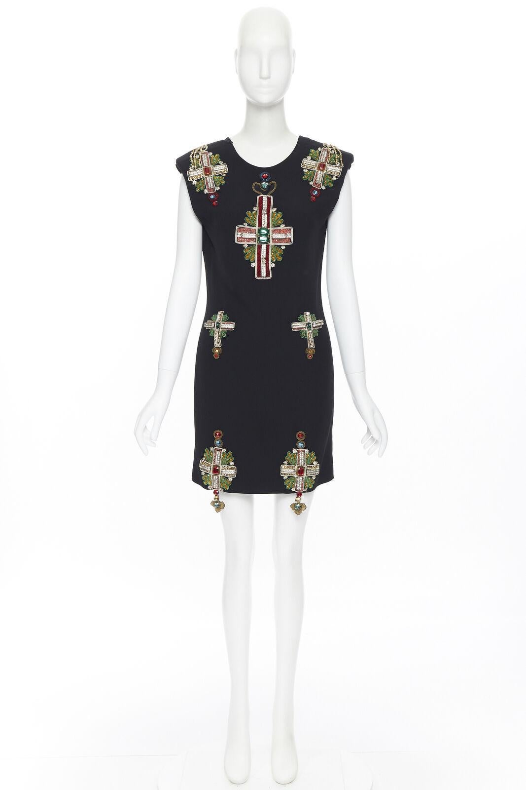 Black new VERSACE SS18 Tribute Runway Byzantine cross jewel encrusted mini dress IT40