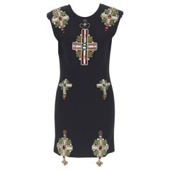 new VERSACE SS18 Tribute Runway Byzantine cross jewel encrusted mini dress IT40