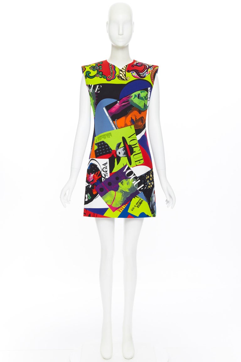 new VERSACE SS18 Tribute Vogue SS1991 pop art print padded mini dress IT42  M at 1stDibs