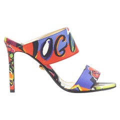 new VERSACE SS18 Vogue print multicolour dual strap open toe mule heel EU39