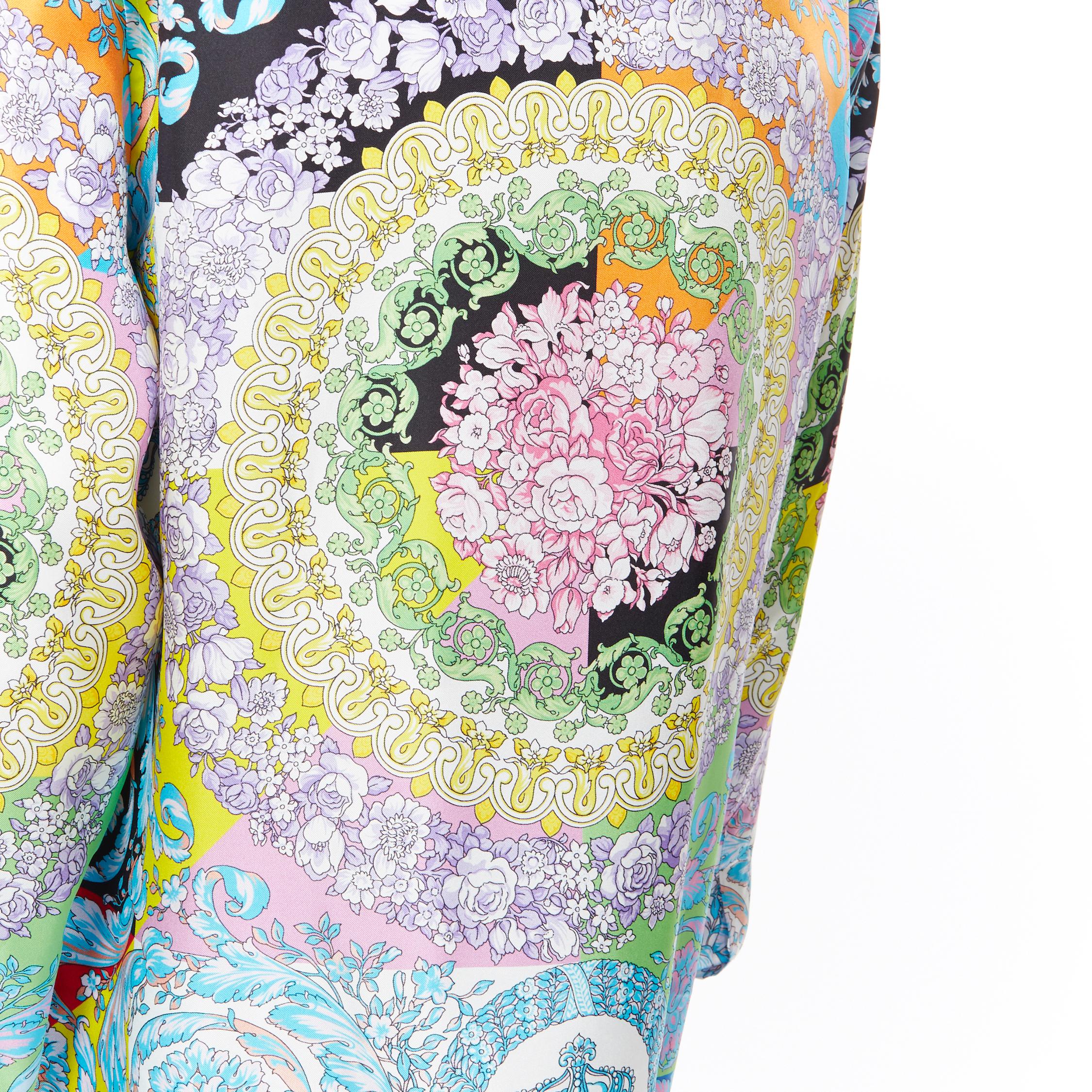 nuovo VERSACE SS19 100% seta Technicolor Barocco camicia floreale multicolore EU43 5