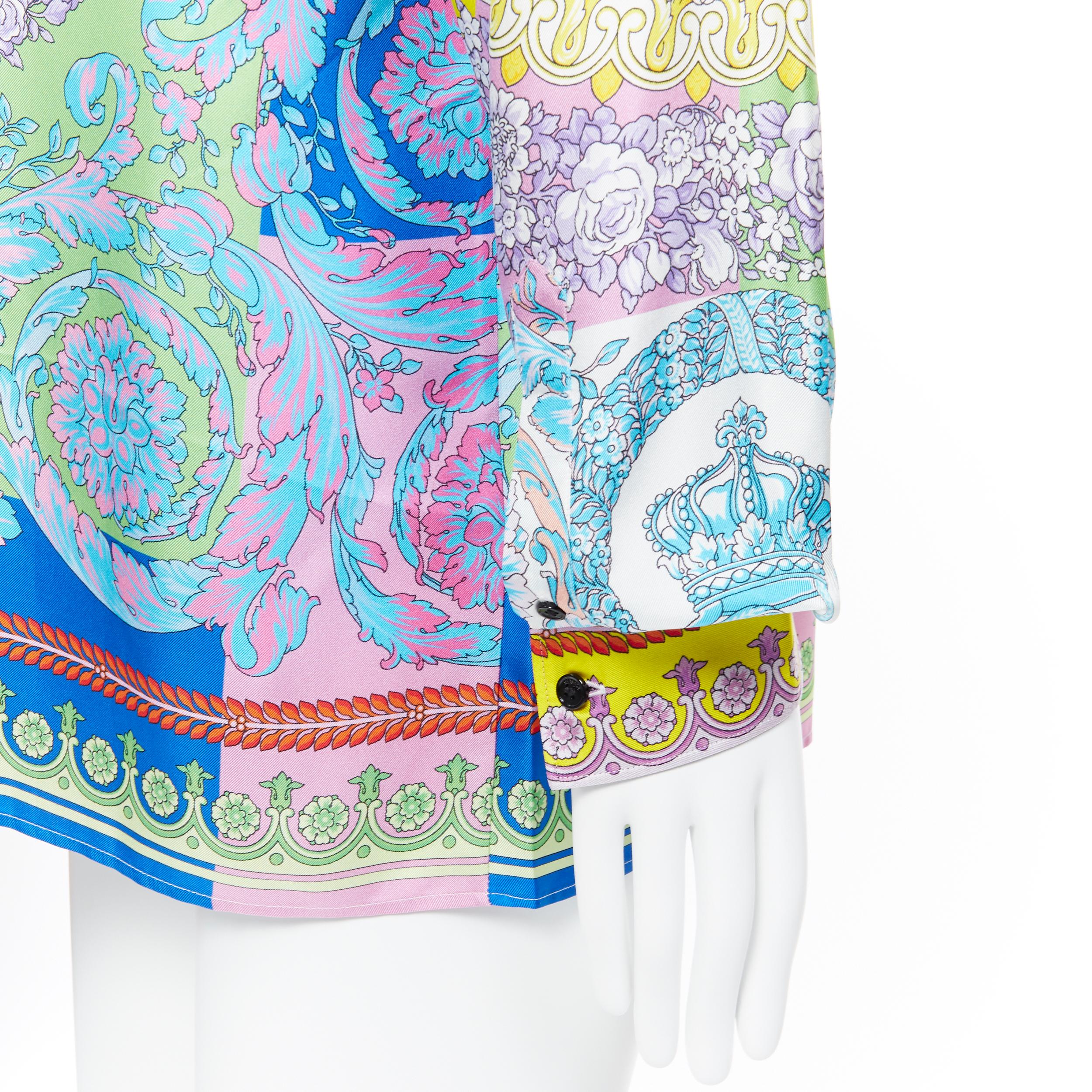 nuovo VERSACE SS19 100% seta Technicolor Barocco camicia floreale multicolore EU43 6