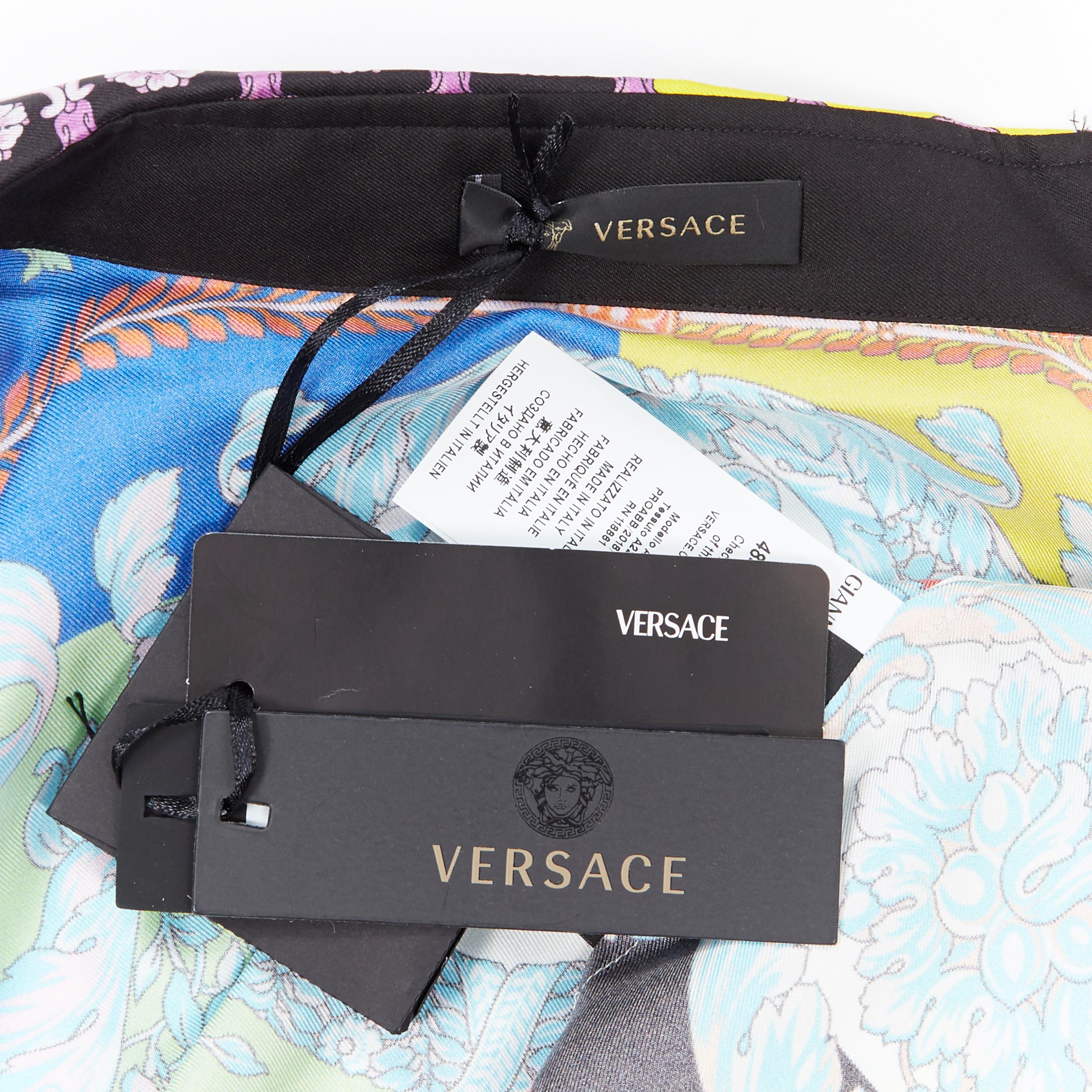 nuovo VERSACE SS19 100% seta Technicolor Barocco camicia floreale multicolore EU43 7