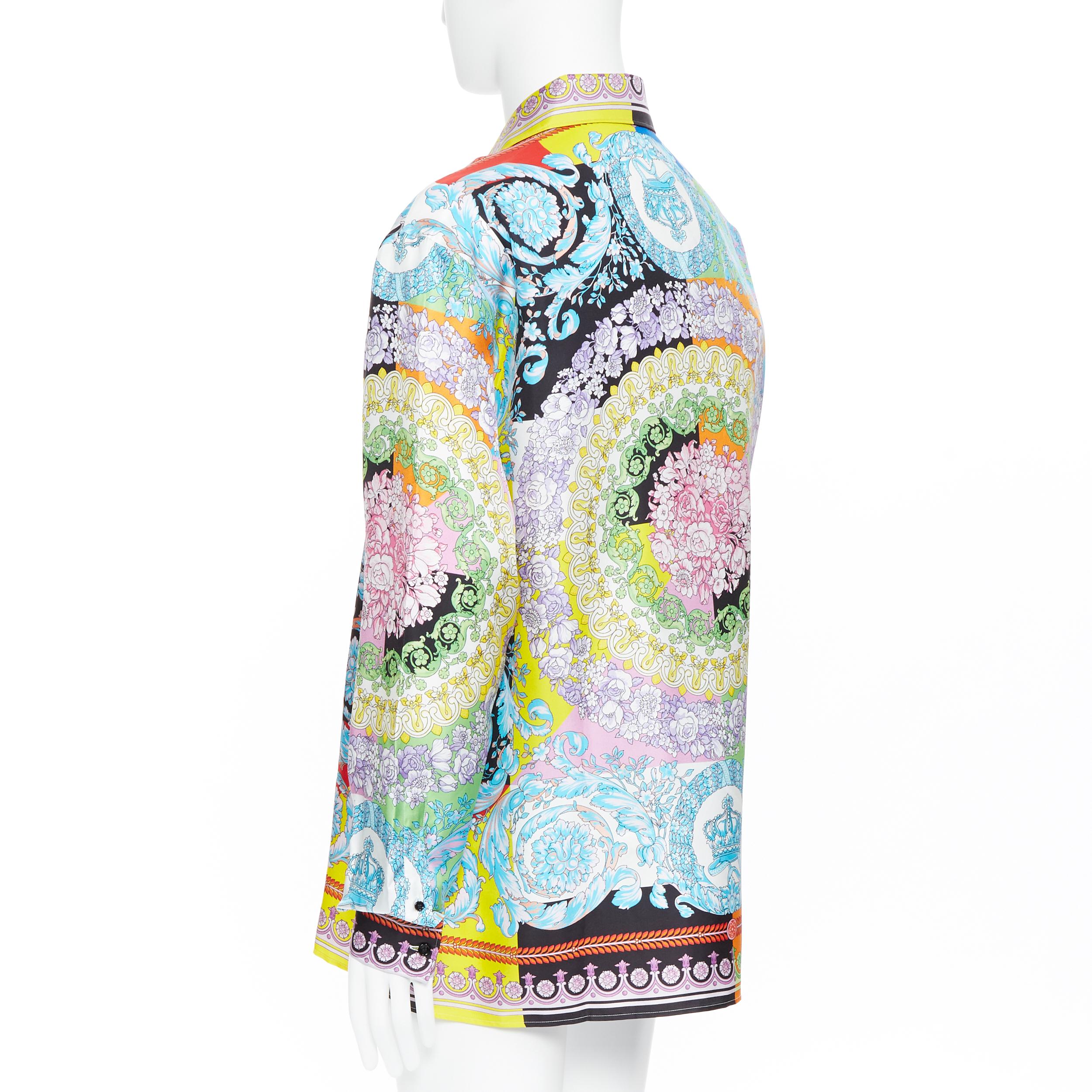 nuovo VERSACE SS19 100% seta Technicolor Barocco camicia floreale multicolore EU43 1