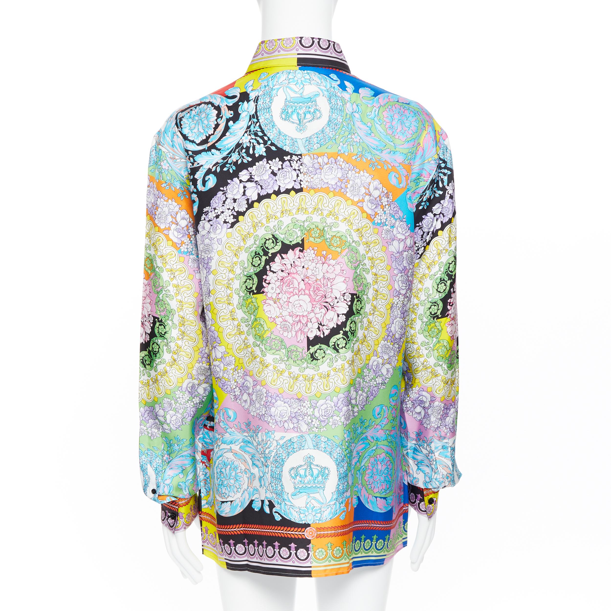 nuovo VERSACE SS19 100% seta Technicolor Barocco camicia floreale multicolore EU43 2