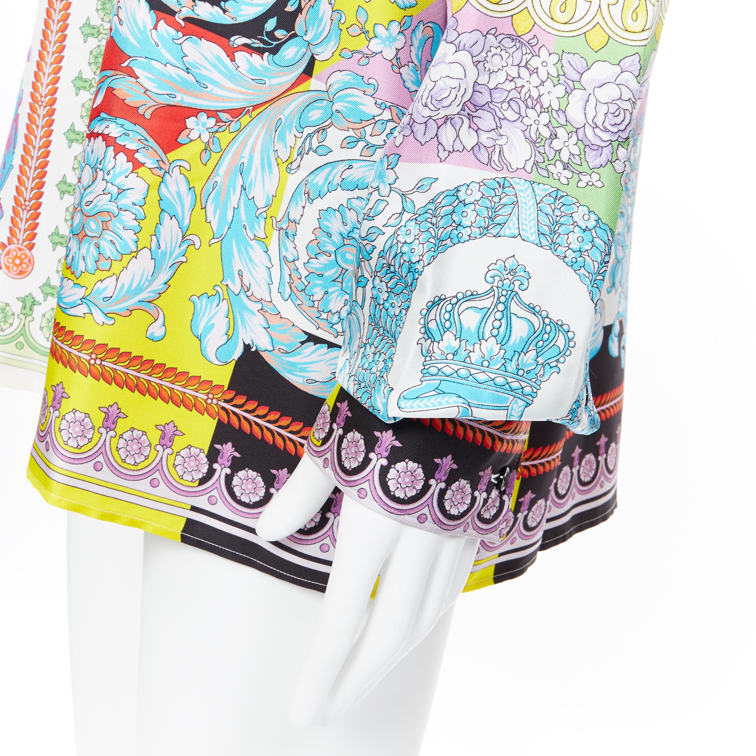 nuovo VERSACE SS19 100% seta Technicolor Barocco camicia floreale multicolore EU43 4