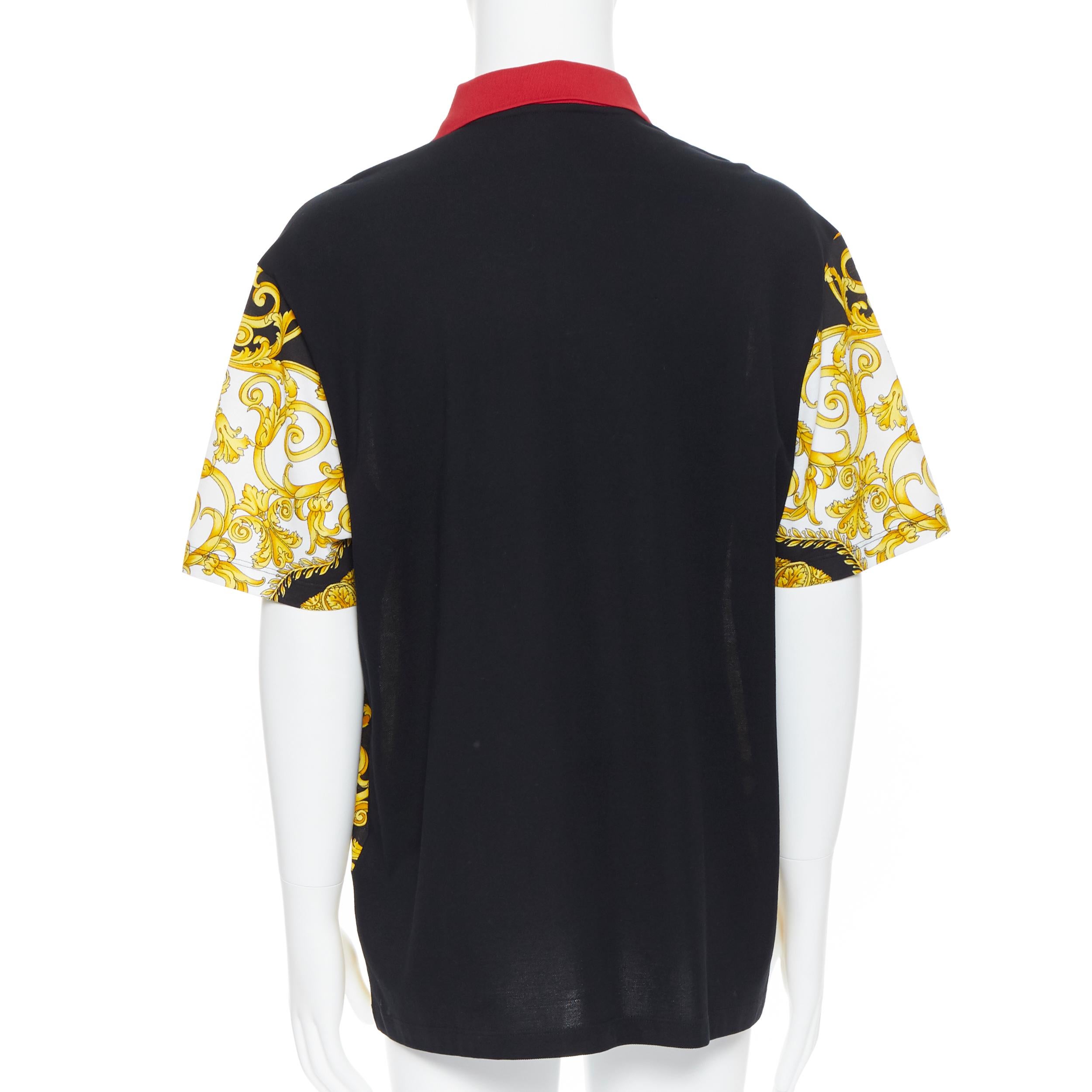 De los hombres nuevo VERSACE SS19 negro oro barroco cuadro logotipo Medusa impresión polo top 4XL