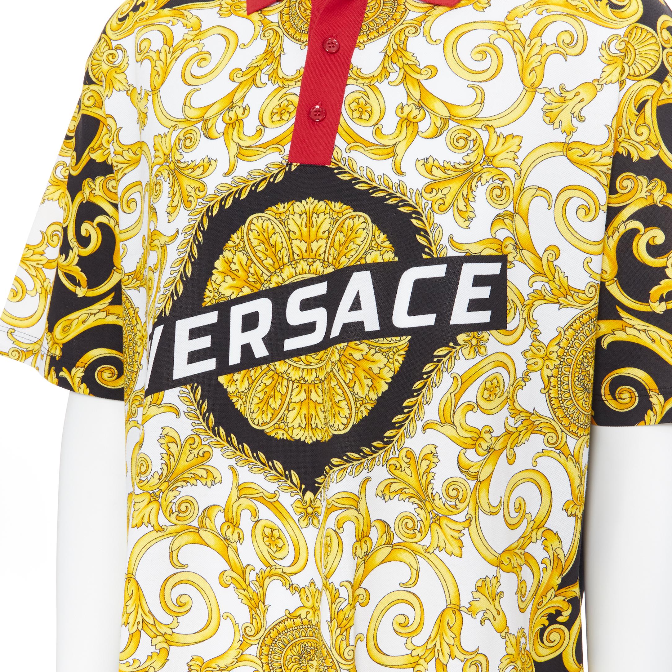 nuevo VERSACE SS19 negro oro barroco cuadro logotipo Medusa impresión polo top 4XL 4