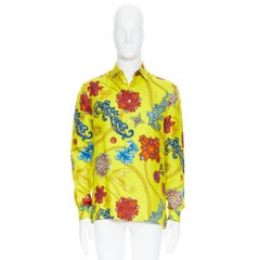 new VERSACE SS19 Runway yellow silk vintage jewel Medusa button shirt EU38  S