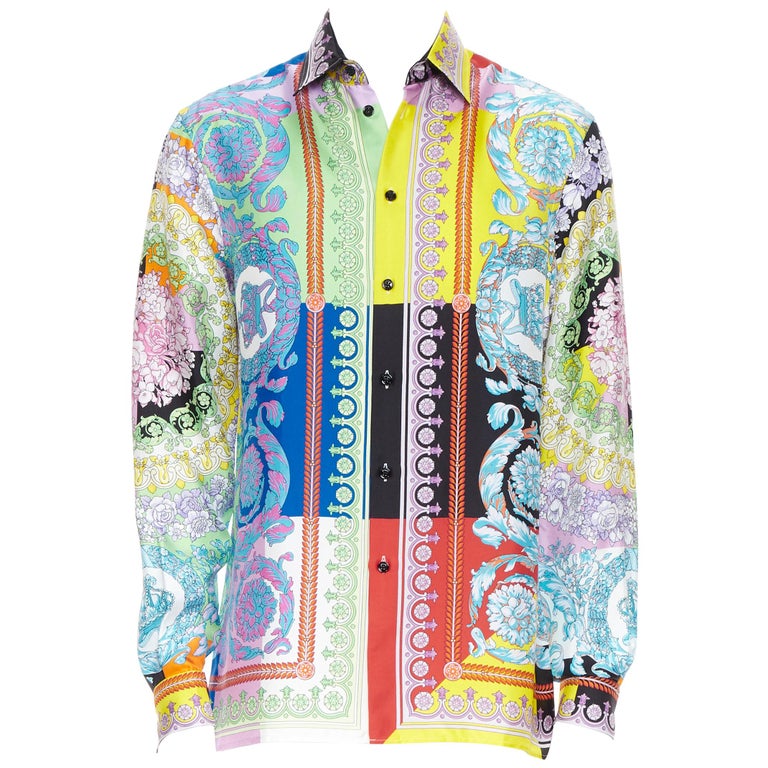 new VERSACE SS19 Techni Baroque floral print 100% silk relaxed shirt ...