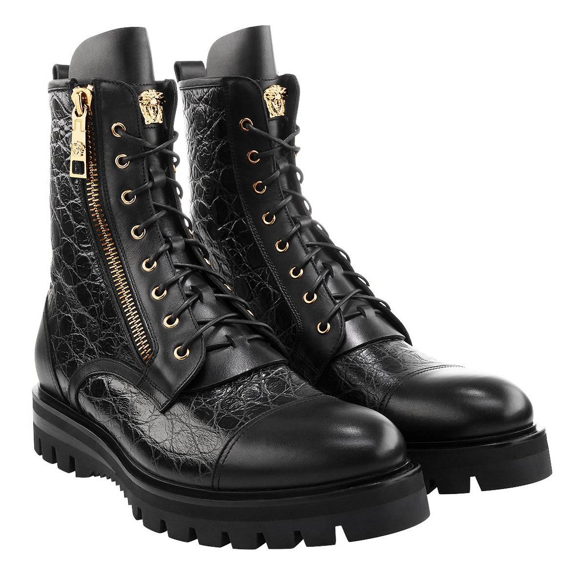 Versace Men's Stamped Croc Army Boots 