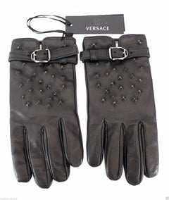 NEW VERSACE STUDDED BLACK RUNWAY LEATHER GLOVES for MEN