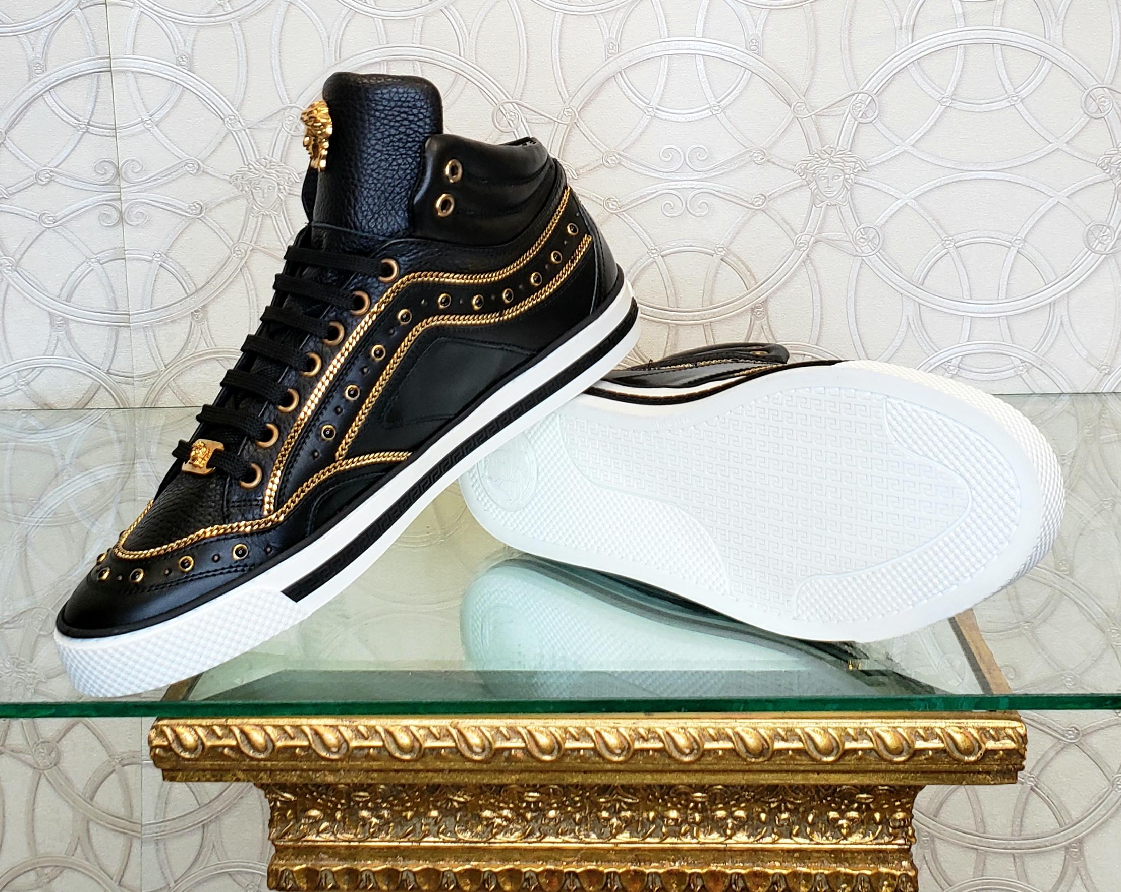 Black NEW VERSACE STUDDED HIGH-TOP SNEAKERS with GOLD 3D MEDUSA BUCKLE SIZE 39 - 6