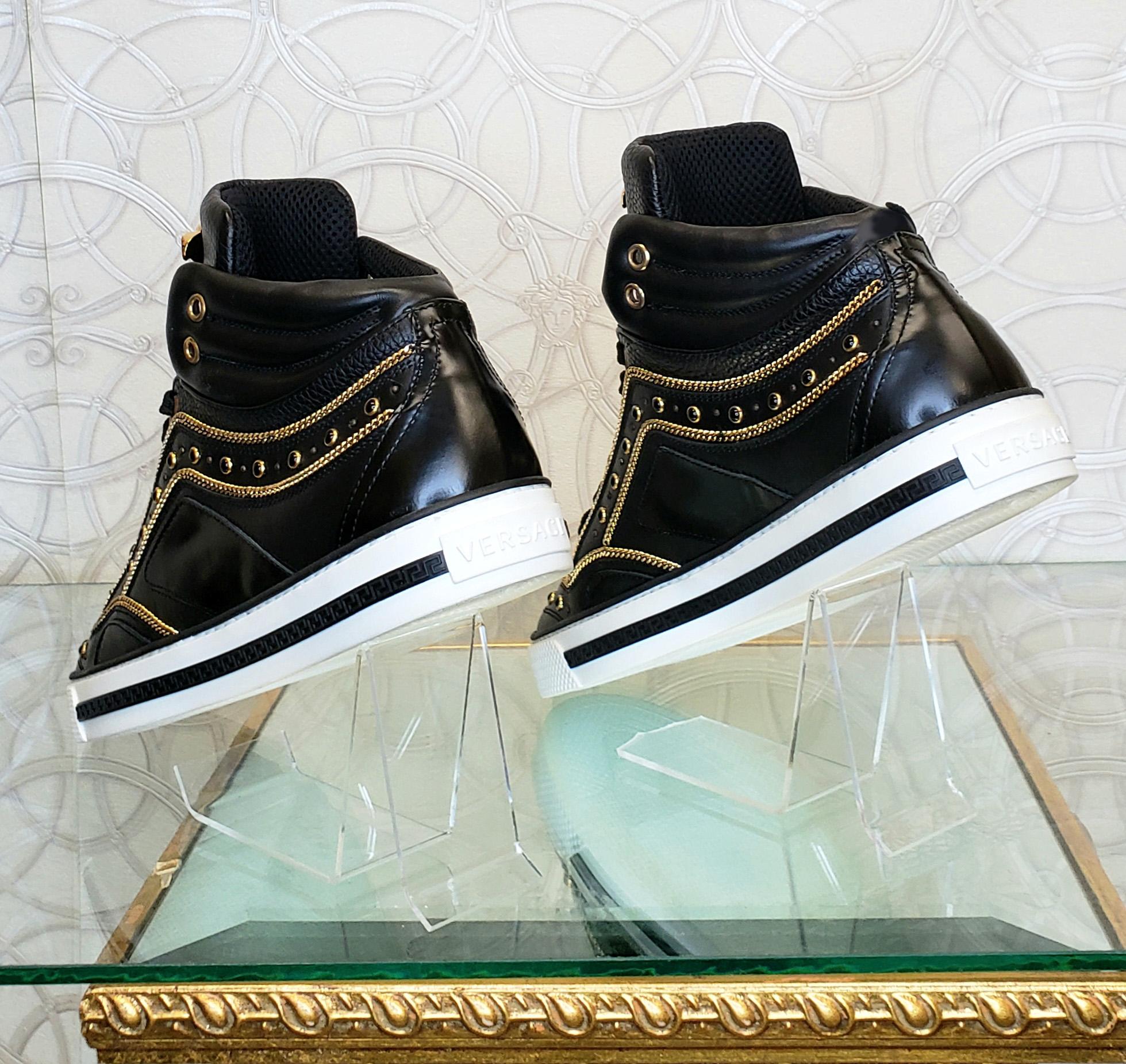 Men's NEW VERSACE STUDDED HIGH-TOP SNEAKERS with GOLD 3D MEDUSA BUCKLE SIZE 39 - 6