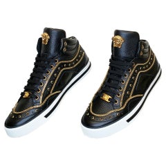 NEW VERSACE STUDDED HIGH-TOP SNEAKERS with GOLD 3D MEDUSA BUCKLE SIZE 39 - 6