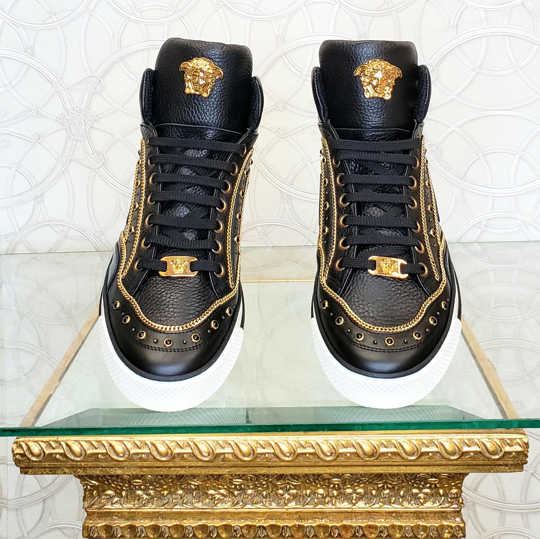 Men's NEW VERSACE STUDDED HIGH-TOP SNEAKERS with GOLD 3D MEDUSA BUCKLE SIZE 43 - 10